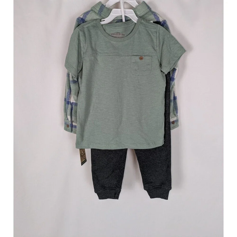 Telluride Matching Set Boy's 5T Fleece Button Down Tshirt Sweatpants 3 Piece Set